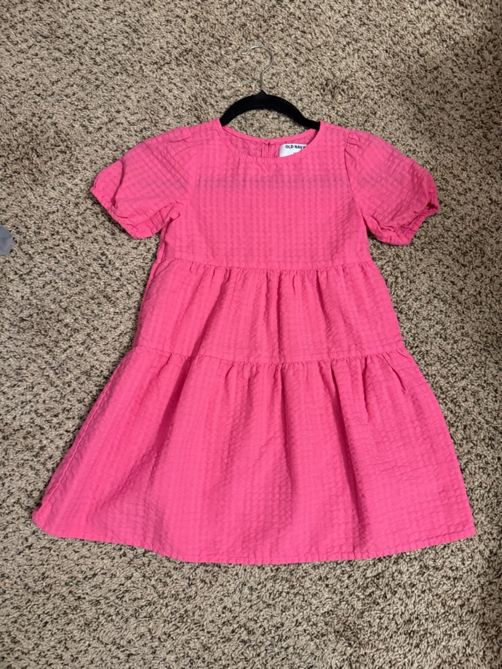 Old Navy Pink Tiered Puff Sleeve Textured Dress